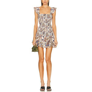 Sir 'Bettina' Blue Linen Shirred Mini Dress Size 2 / M